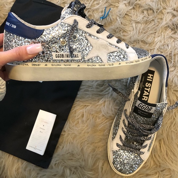 Golden Goose Hi Star Sneakers w/ Glitter & Blue - Picture 5 of 8